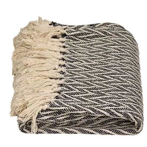 NEW Primitive BLACK ZIG ZAG THROW White Coverlet Woven Blanket Farmhouse 60"x50"