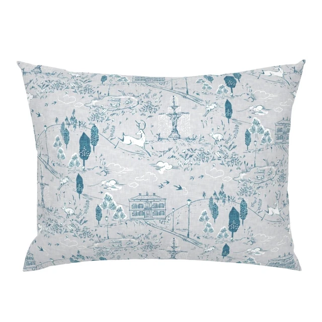 Blue Toile Country French Deer Rabbit Nursery Unisex Pillow Sham by Spoonflower