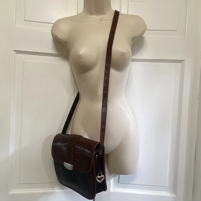 Brighton Bag Black Brown Croc Embossed Organizer Shoulder Bag Crossbody Purse