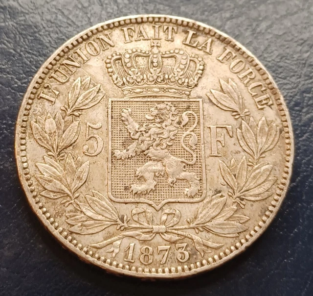 Monnaie Belgique 5 Francs 1873 Léopold  II Argent Union Fait La Force