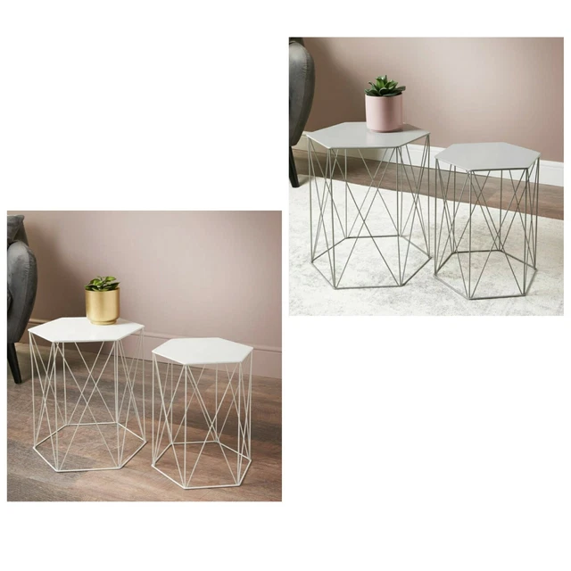MALVERN SIDE COFFEE Tables Top Champagne Hexagonal Set of 2 Home