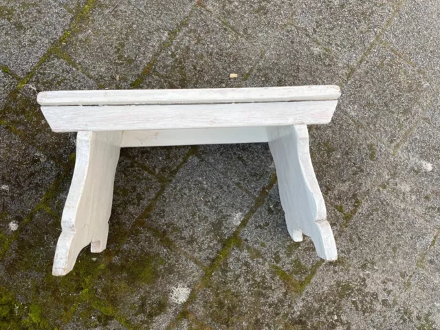 Alter Holz Schemel Hocker Fußhocker Fußschemel Fußbank weiß Shabby Chic groß 3