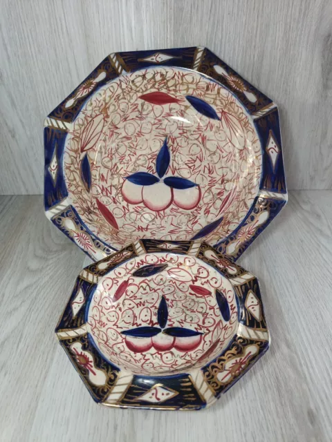 Very Rare Gaudy Welsh Arthur Wood Imari Serving bowl & Side Dish c1934