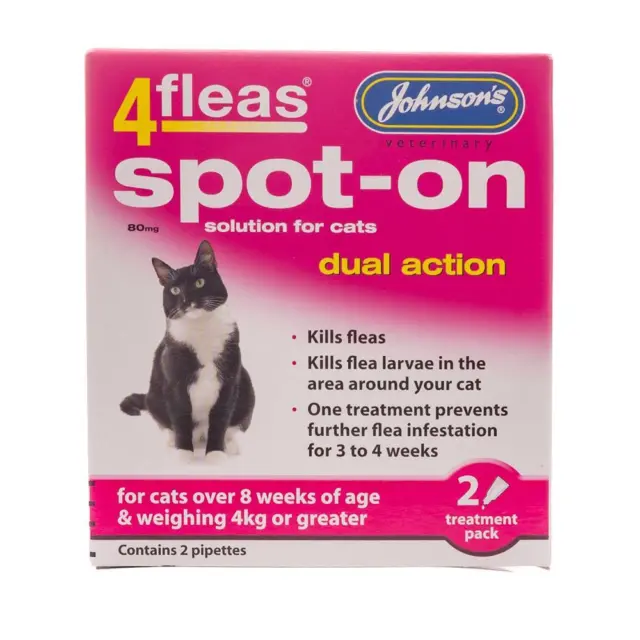 Johnsons Vet 4Fleas Spot On Cat Flea Treatment Dual Action 2 Pack