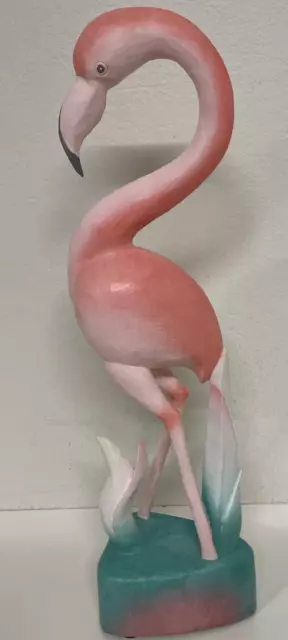 Vintage  Wood PINK Flamingo 24” Carved Statue ~ Hand Painted Art