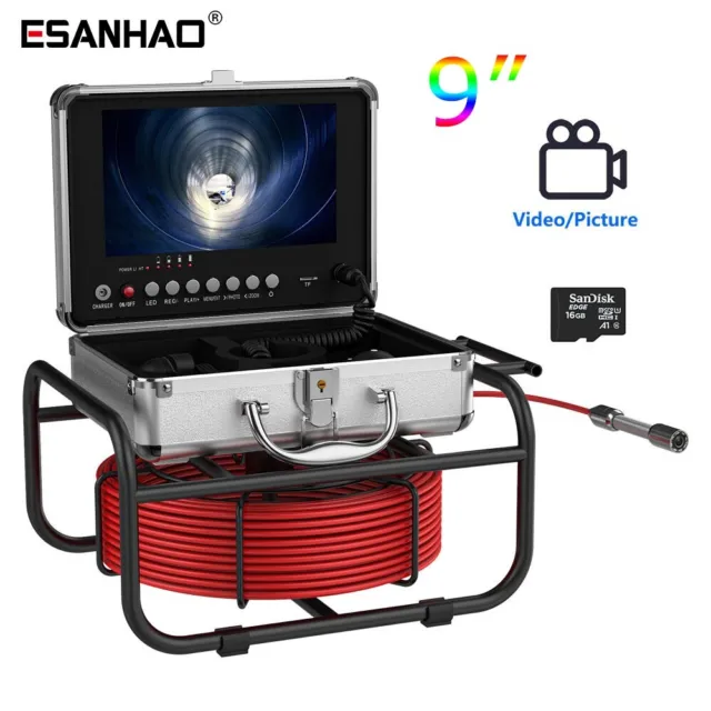 9" Monitor 20M Pipe Inspection Camera IP68 Drain Sewer Pipeline Video Endoscope