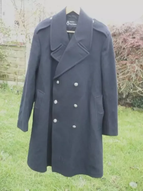 Vintage, Obsolete Police, Policemans, Black Wool Overcoat, Greatcoat, Size XL.