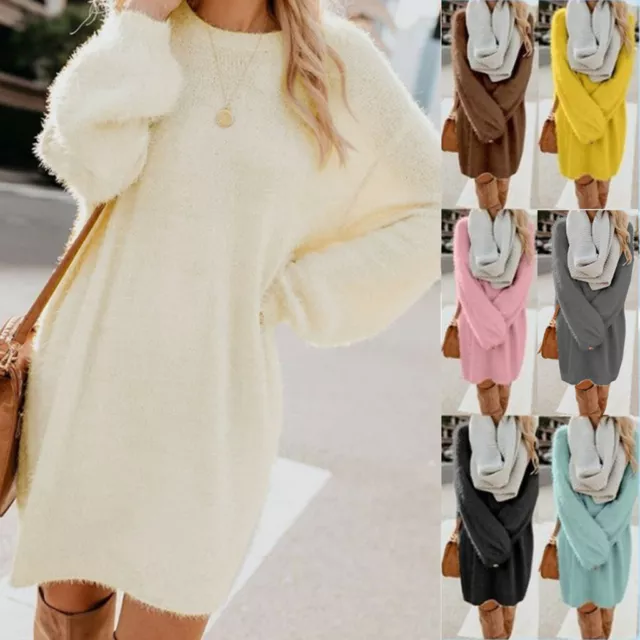 Womens Oversized Jumper Ladies Dress Long Sleeve Chunky Knitted Long Sweater Top 3