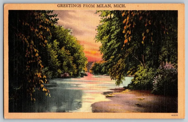 Michigan MI - Greetings from Milan - Trees Forest - Vintage Postcard - Posted