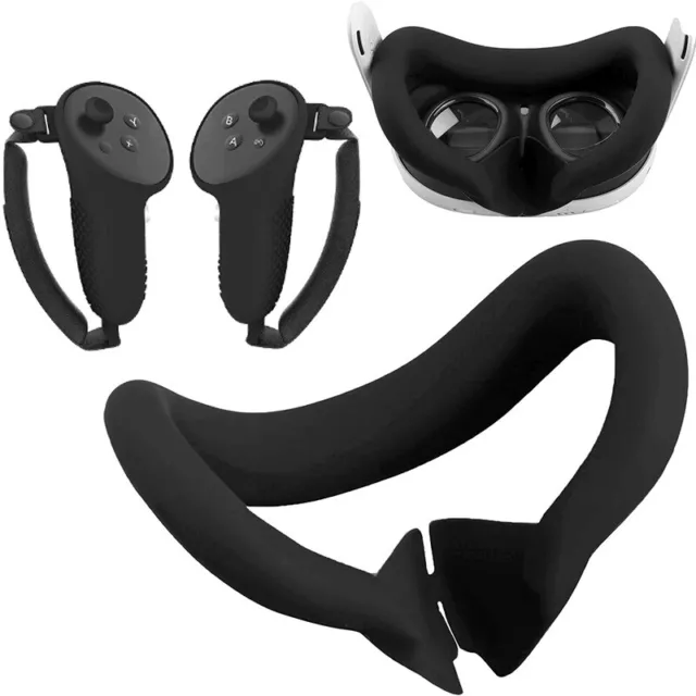 For Meta Quest 3 VR Headset Silicone Face Eye Mask & Handle Grip Cover w/Strap