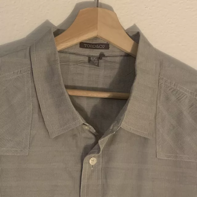 Toad & Co Shirt Mens XXL 2X Stripe Zip Pocket Button Up Long Sleeve Organic Cott