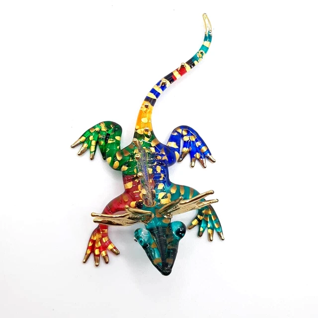 Colorful Chameleon Exotic Figurine Animal Hand Blown Glass Shape Art Collectible