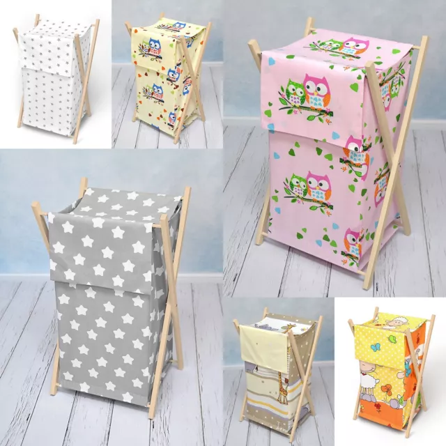 Laundry Basket With Natural Wooden Frame Bag Bin Storage Removable Linen Nursery