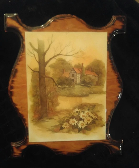 Vintage Beautiful F. Hassa Wooden Shield Shaped Picture Art