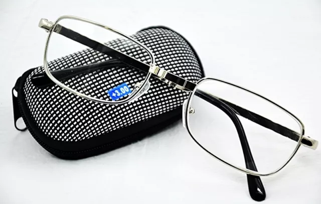 Z006 Silver Pocket Sized Folding Reading Glasses with Case+Cloth+1.0+1.5+2.0+2.5