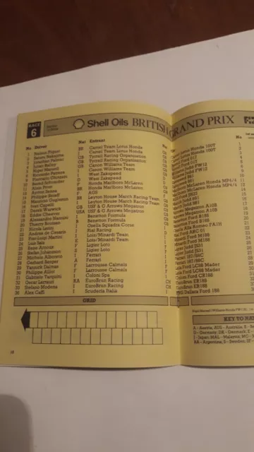 1988 F1  Shell Oils British Grand Prix programme and racecard   Silverstone 3