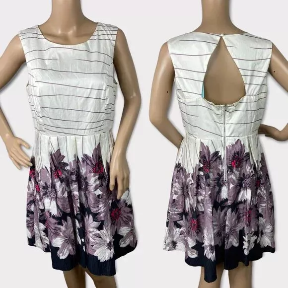 NWT She Sky Flare Dress White Floral Bohemian Size Large New With Tags Skater