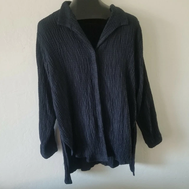 Carole Tomkins Womens Long Sleeve Top Button Down Collared Stretchy Black Size 2