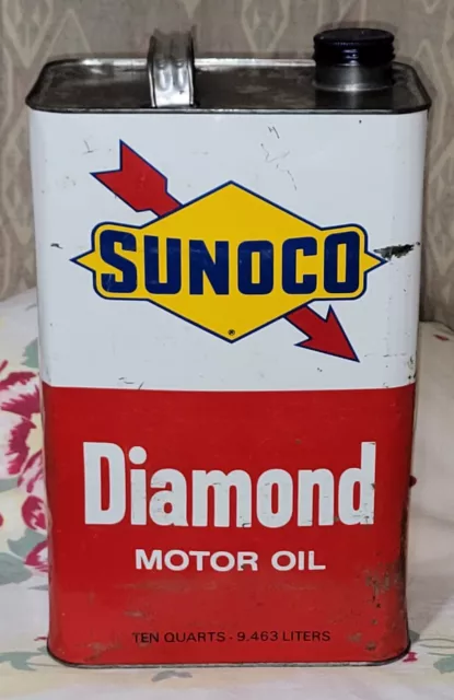 Vintag SUNOCO Diamond Motor Oil Tin Can 10 Quart Ten Qt