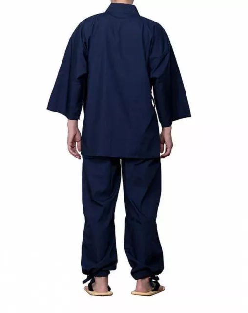 Giapponese Uomo Tutti Stagione Abbigliamento da Lavoro Samue Kimono Navy 08 Con 2