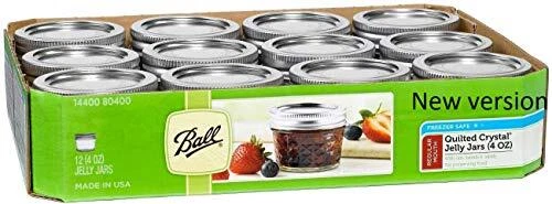 4-Ounce Quilted Crystal Jelly Regular Mouth Jars with Lids and Bands, Set of