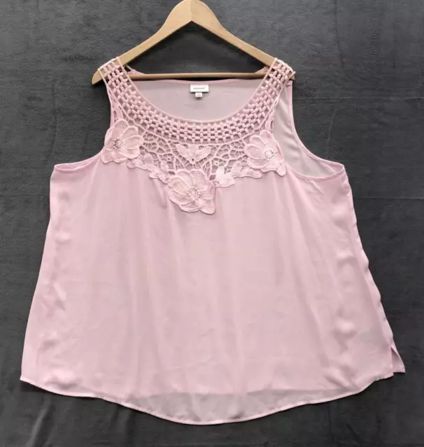 Avenue Womens Blouse 22/24 Pink Lace Top Embroidered Flower Sheer Sleeveless