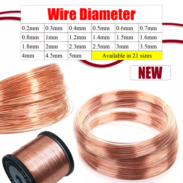 T2 Pure Copper Round Wire 0.2mm to 5mm Dia Solid Bare VARIOUS LENGTHS AVAILABLE