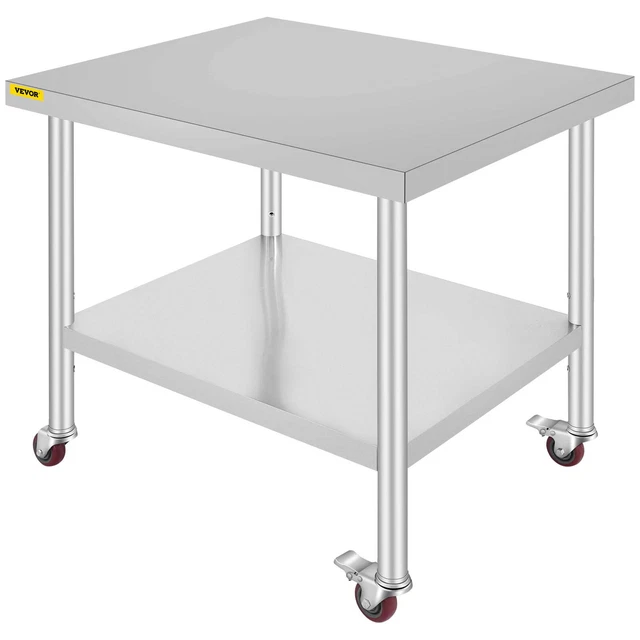30x36x34" Stainless Steel Work Table 3-Stage Adjustable Shelf with 4 Wheels
