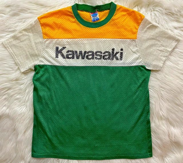 VINTAGE 80S KAWASAKI MOTORCYCLES Mesh Motocross Jersey T SHIRT