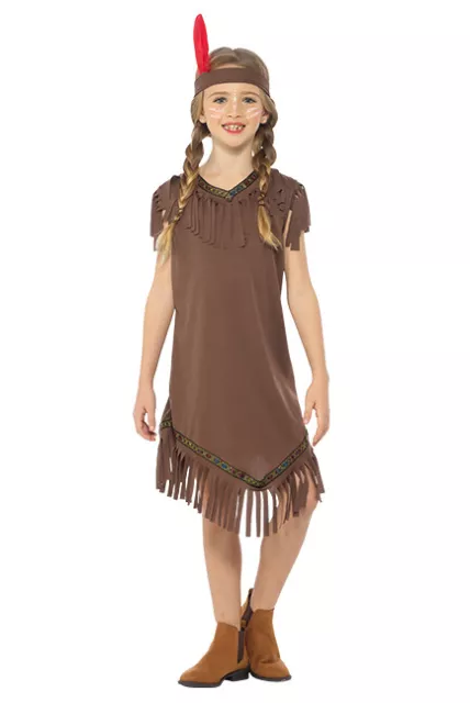 Costume da bambina nativa indiana americano selvaggio western libro abito da giorno Regno Unito