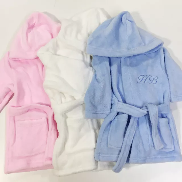 Embroidered Personalised Baby Bath Robe Dressing Gown Initials Gift Monogram