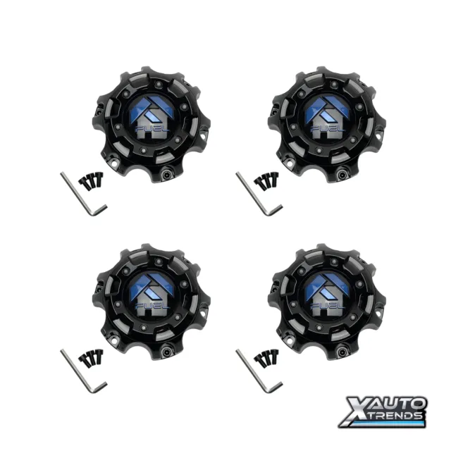 4 x Fuel Off-Road Gloss Black Wheel Center Cap w/ Blue Logo 1006-58GBDK