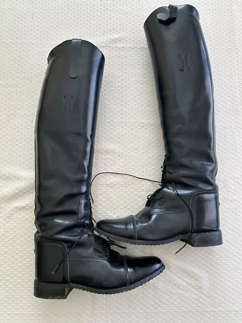 Vintage Black Equestrian English Tall Leather Riding Boots USA, women's size 8