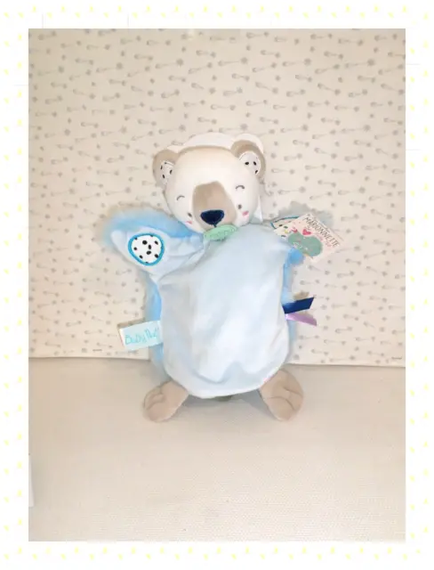 Doudou Marionnette Ours Polaire Bleu Blanc Collection Neskimos Baby Nat