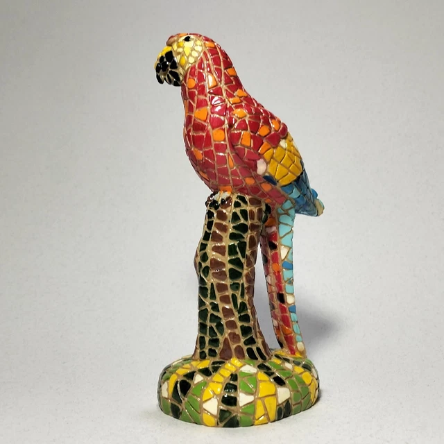PAPPAGALLO ARA IN MOSAICO ORIGINE "SPAGNA" IN STILE BARCINO 14x7x6 CM 165 GR 4