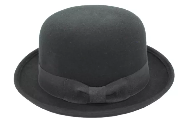 Mens Ladies 100% Wool Adults Black Fashion Bowler Hat Satin Band and Lining