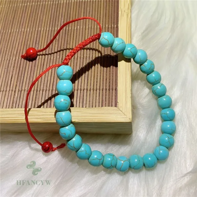 8mm Turquoise Bead Gemstone Spirituality Bracelet 7.5 Inches Healing Cuff Wrist