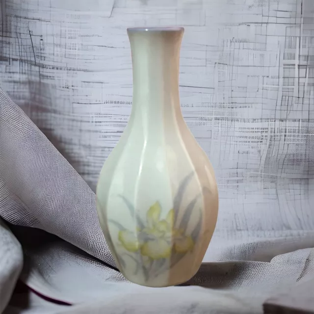 Otagiri Vintage Porcelain Bud Vase Floral Iris Small Porcelain Vase Fluted Sides