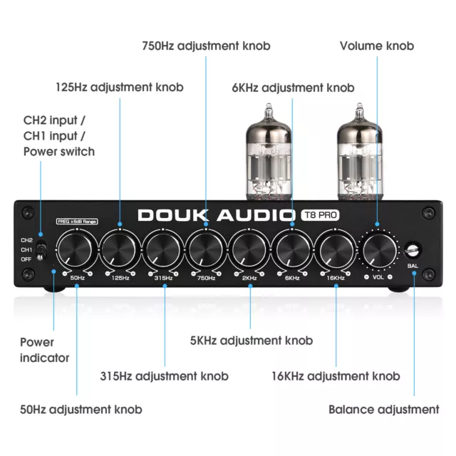 Douk Audio T8PRO 7-band Röhrenvorverstärker EQ Equalizer Balanced XLR Preamp 2