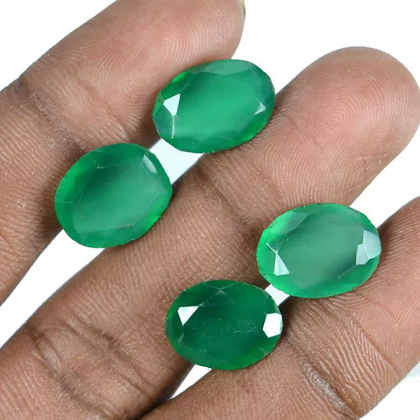 15.50 CT Beau Vert Naturel Onyx 4 Pièces Forme Ovale Libre Pierre Précieuse