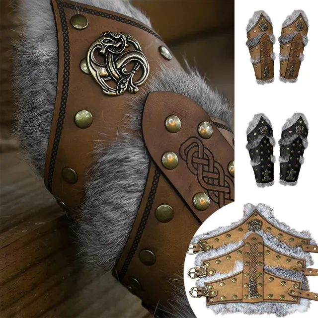 Leather Bracers  Viking Vegvisir Embossed PU Leather Arm Armor