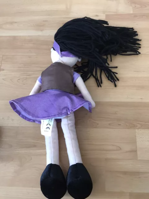 Girl Scout Doll Hannah 14" Plush Pre Owned Black Hair Purple Dress Brown Vest 2