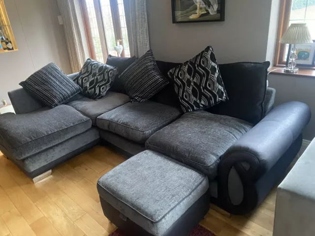 Dfs Black And Grey Corner Sofa And Footstool