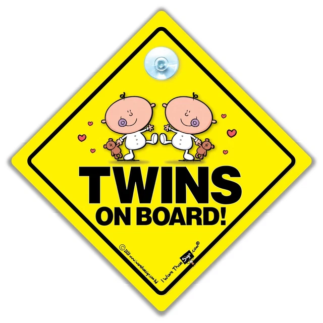 Zwillinge an Bord Autoschild, Baby an Bord Schild in gelb und schwarz mit Saugkraft...