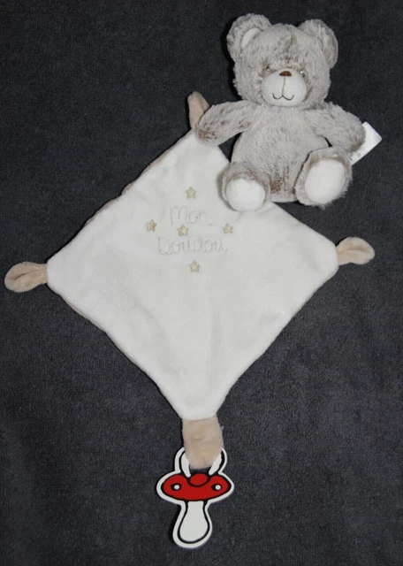 Mon Doudou Plat Ours Mouchoir Blanc Etoiles TEX CARREFOUR Attache Tétine  TTBE