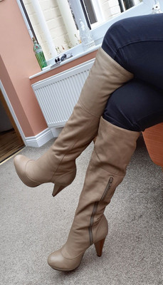 high heeled platform knee boots 
