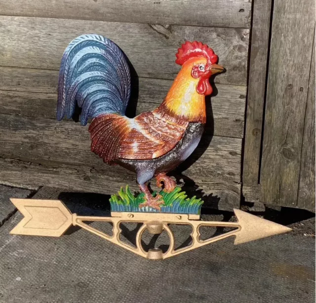 Cast Iron Rooster Cockerel Weather Vane / Weathervane With Wall Mount 2