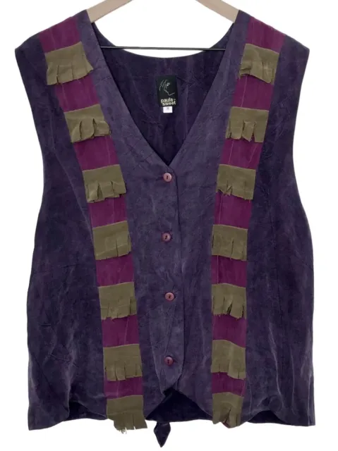 VINTAGE PAULA SWEET Art To Wear Purple Rayon Vest with Fringe Size ...