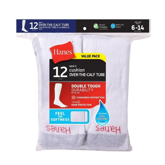 Hanes Men's Double Tough Durability Over-the-Calf Tube Socks, 12-Pack