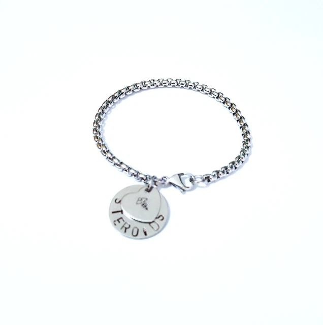 "Pulsera de alerta médica SOS fuerte caja de acero inoxidable cadena y disco y corazón XL 9"